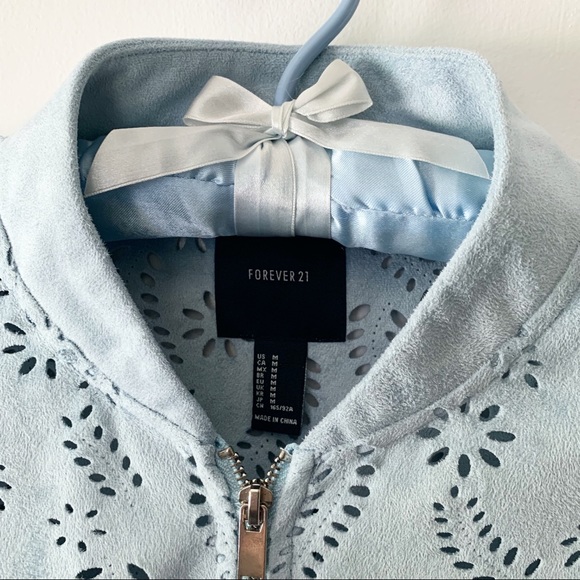 FOREVER 21 blue faux suede jacket s/m - Picture 7 of 11